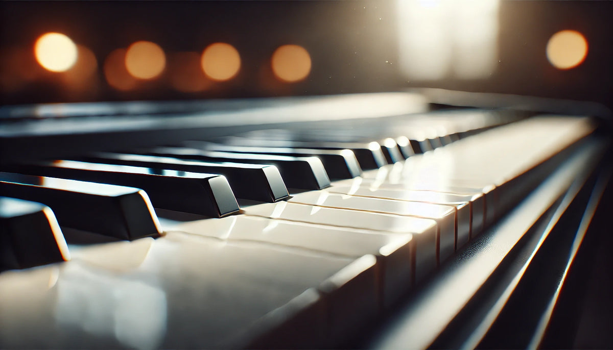 Close-up of polished piano keys